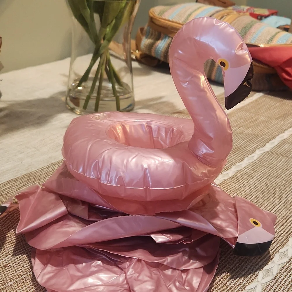 8 Pink Flamingo Inflatable Drink Holders - Picture 4 of 4
